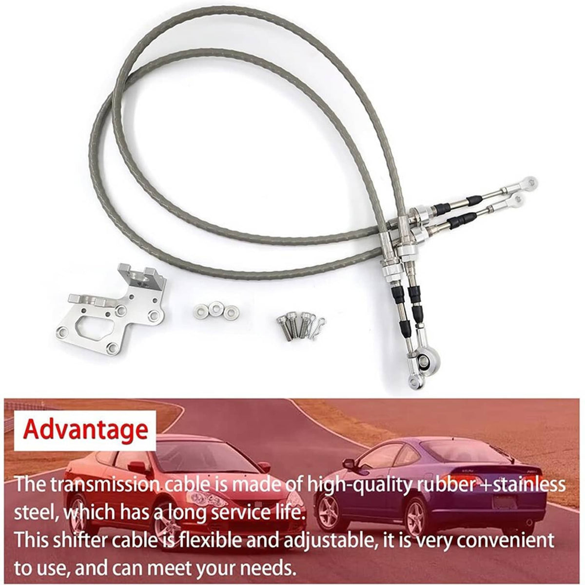 Shifter cable linkage kit with braided cables, rods, and small mounting hardware