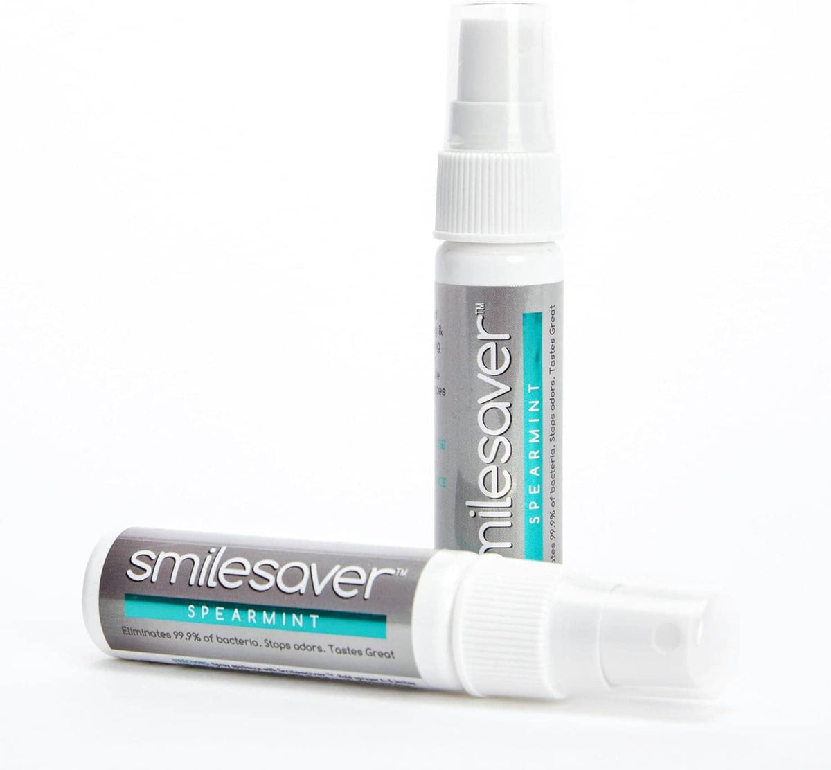 Smilesaver spearmint retainer cleaner spray bottle and nozzle cap, centered