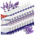 Hanging closet dehumidifier bag pack with white sachets and purple lavender accents