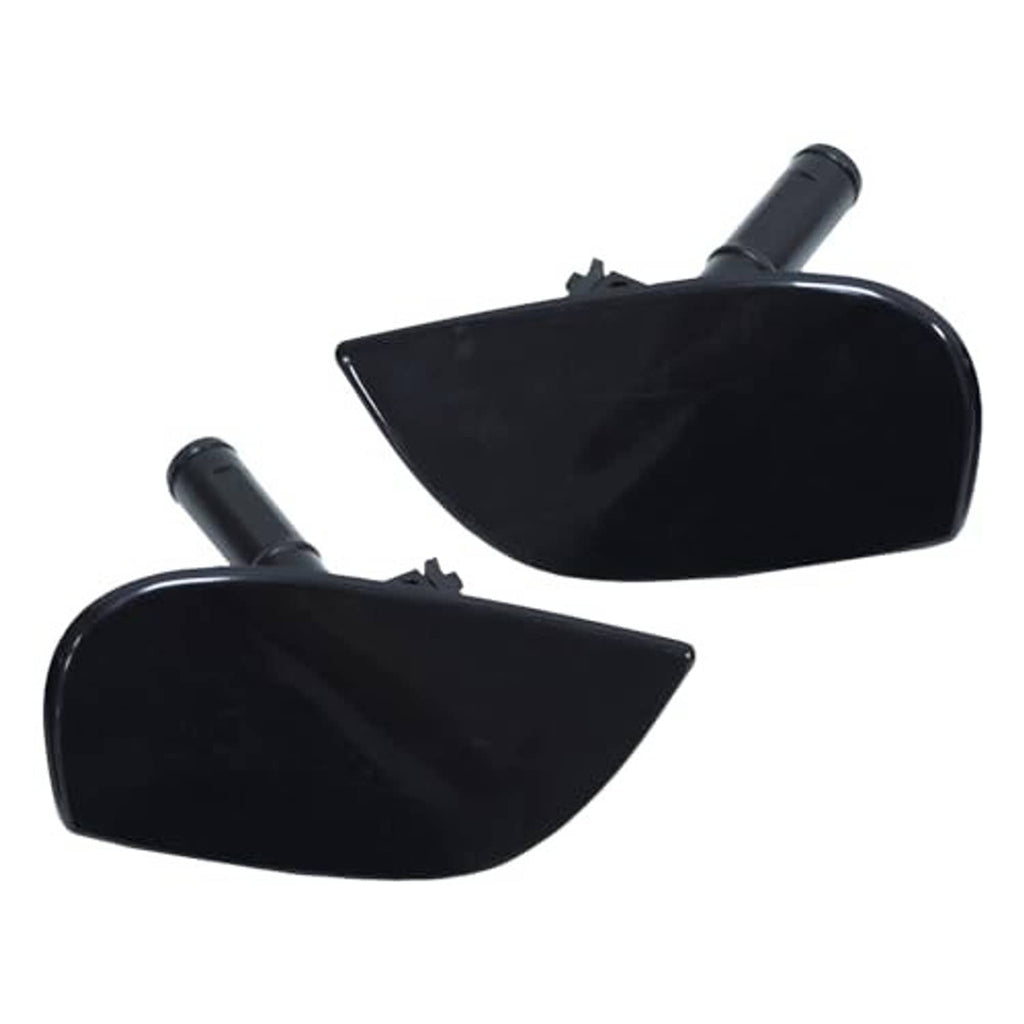 Left and right headlight washer nozzle caps in black, with cylindrical spray nozzles