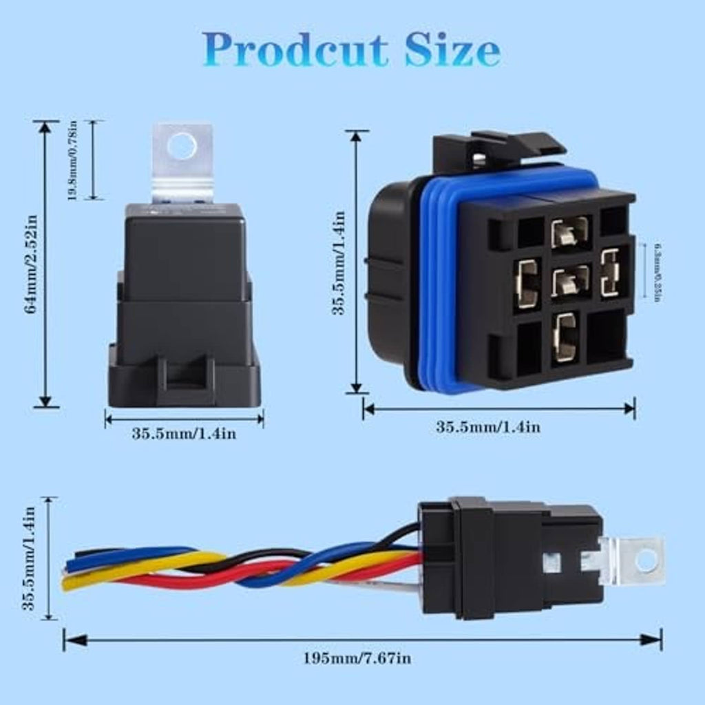 Black relay socket with blue connector, mounting bracket, and multi-wire harness