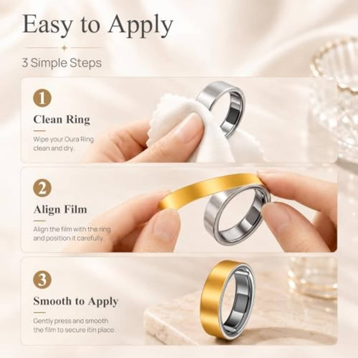 Applying an Oura ring skin cover film onto the ring
