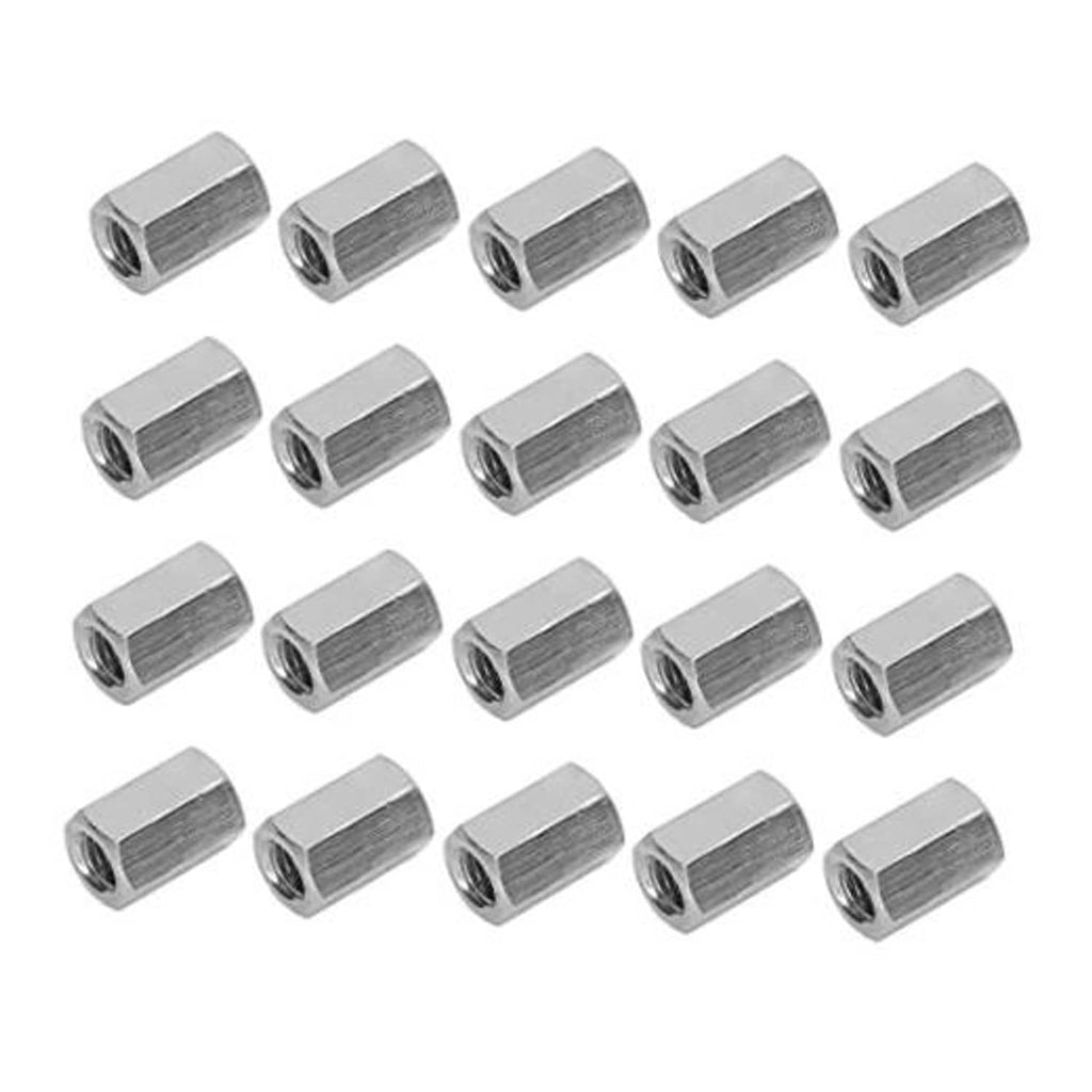 Stainless steel hex coupling nuts, shiny silver, internal threaded bore