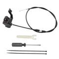 Black thumb throttle cable assembly with lever, housing, and included adjustment tools