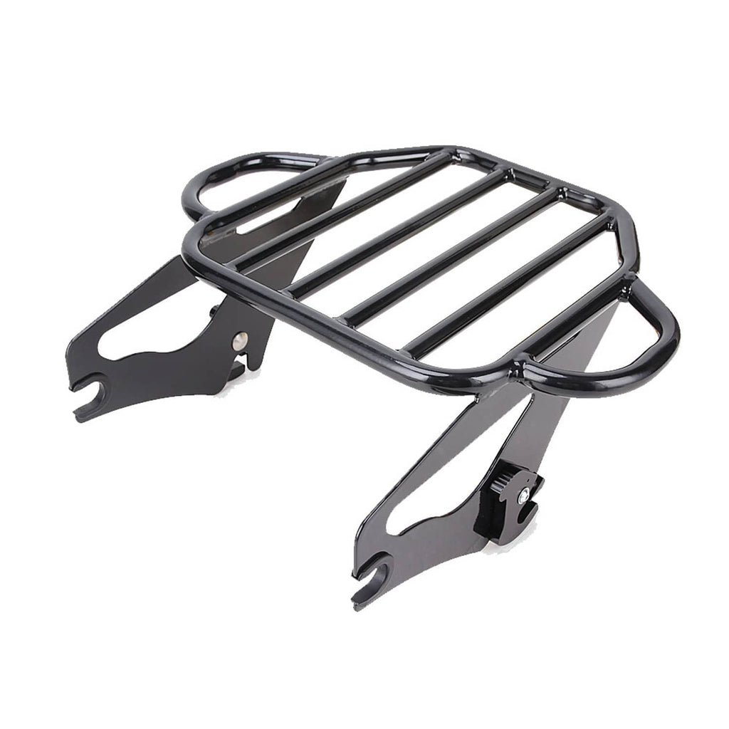 Black backrest luggage rack kit with sissy bar frame and side mounting brackets
