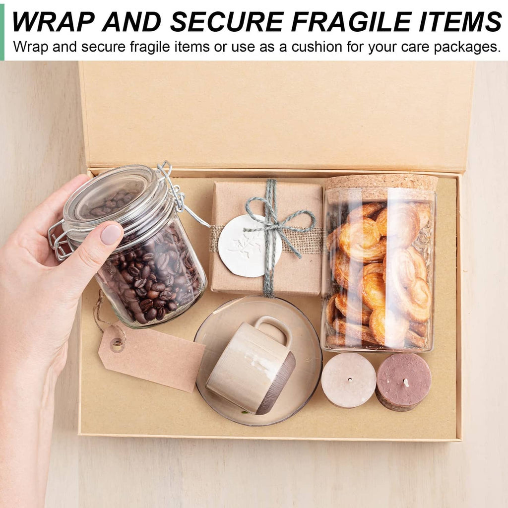 Brown kraft wrapping paper used to line gift box with fragile items