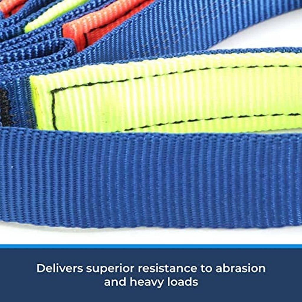 Blue tubular webbing aider ladder with neon yellow and orange trimmed step loops