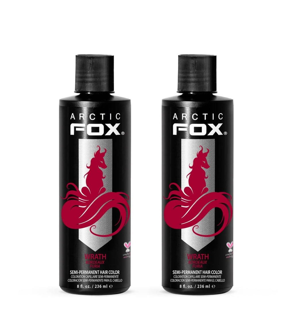 Semi-permanent hair dye bottles: ARCTIC FOX Wrath red, black caps, pack of 2