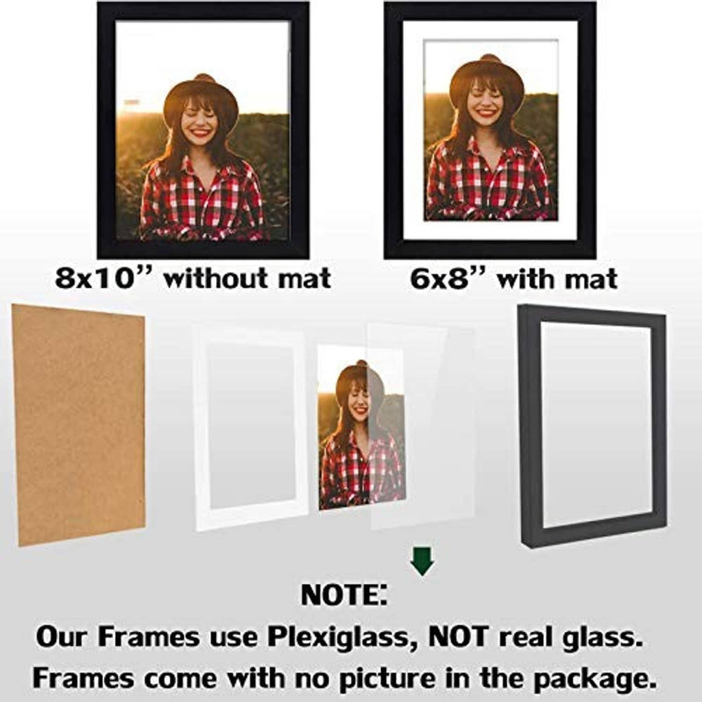 Two black wood picture frames, one with mat and one without, showing portrait photo