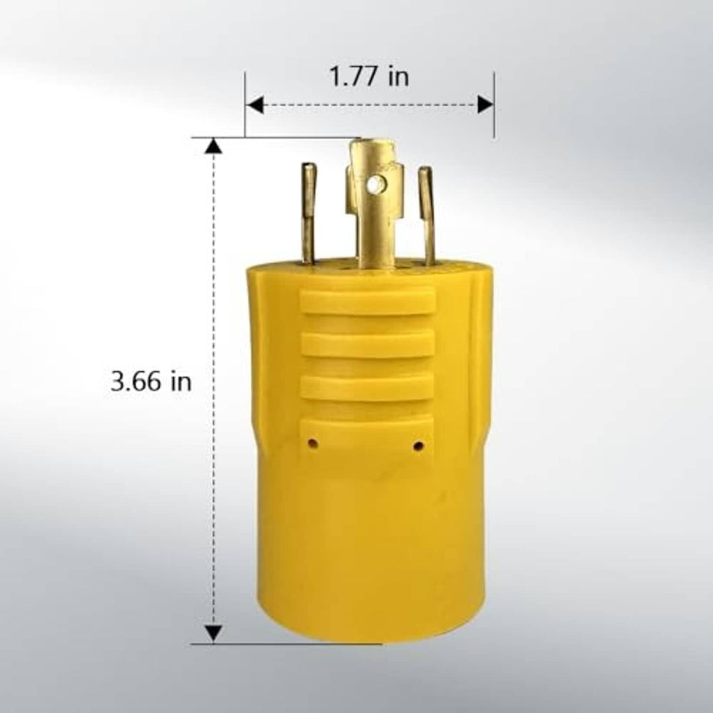 NEMA locking adapter plug with prongs up and front body size shown