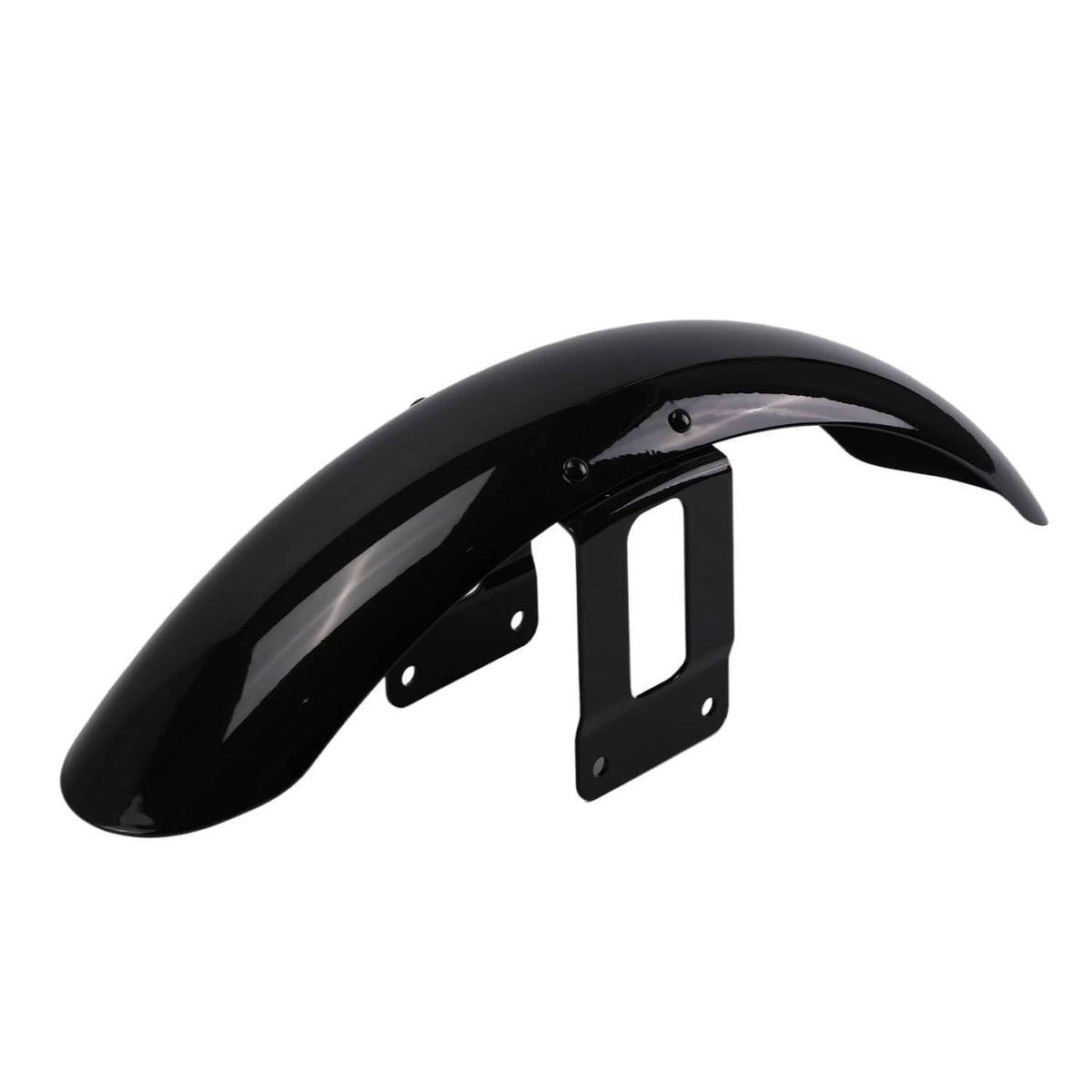 Black front fender mudguard cover with two bracket plates and smooth curved edges.