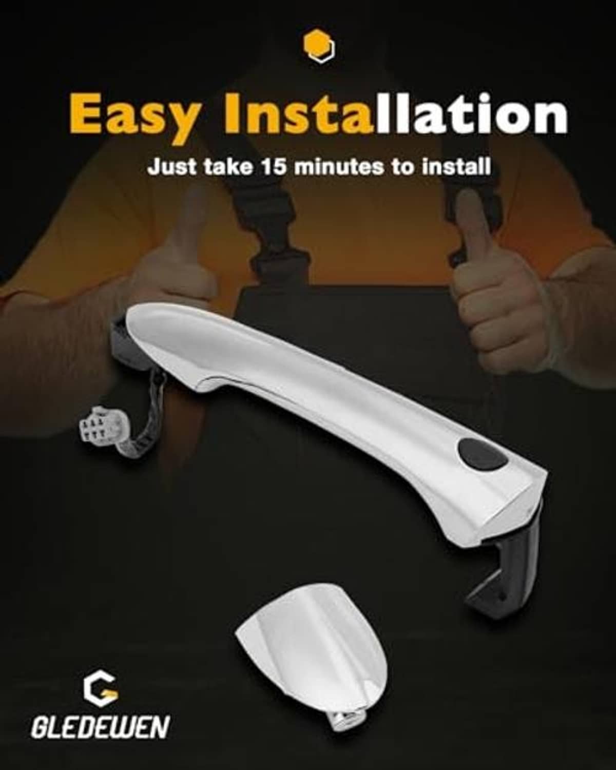 Chrome passenger door handle exterior with oval button and mounting bracket