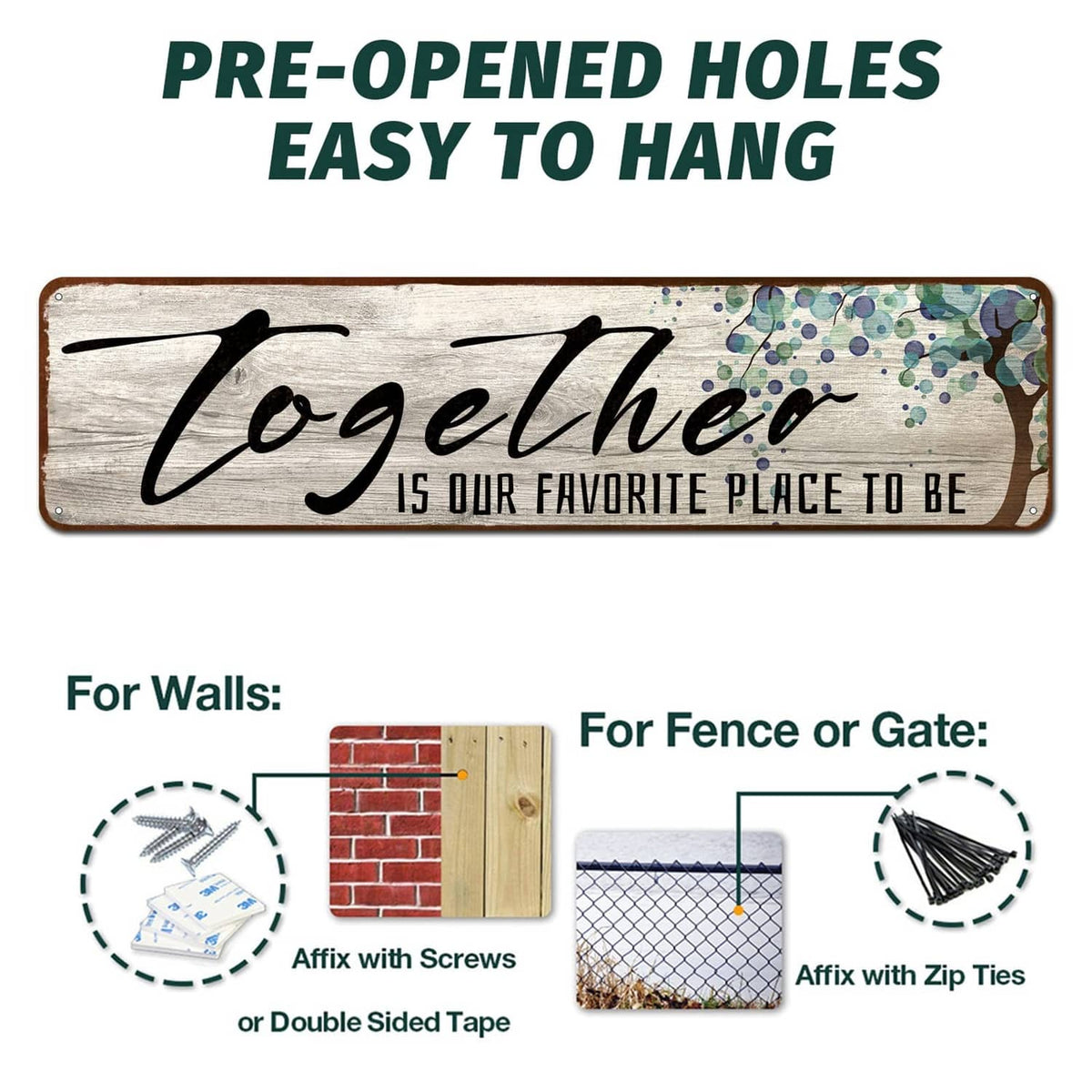 Rectangular wooden wall art sign reading “Together is our favorite place to be.”