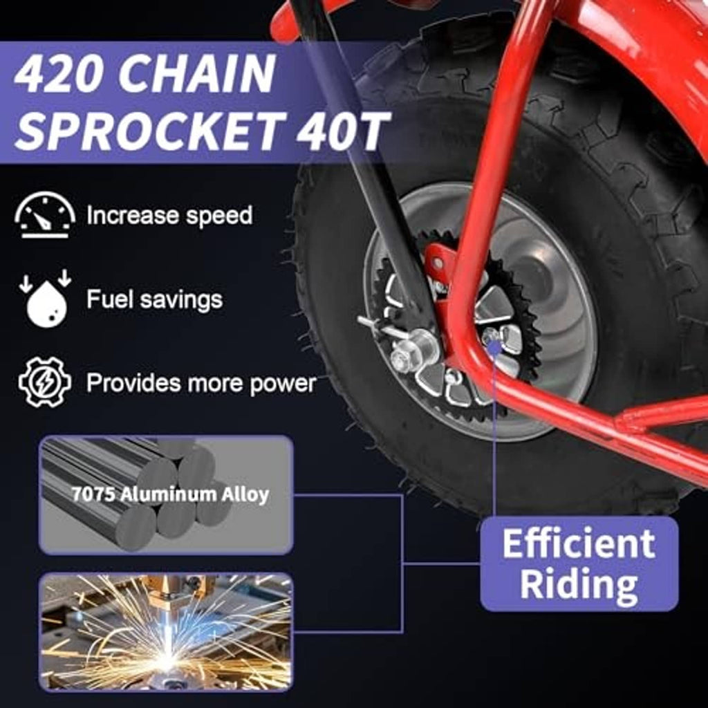 Front wheel with black 40T chain sprocket and tire tread