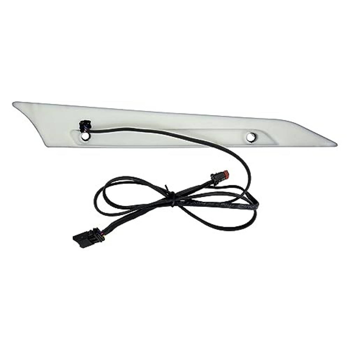 Windshield trim LED light bar with gray housing and cable wiring