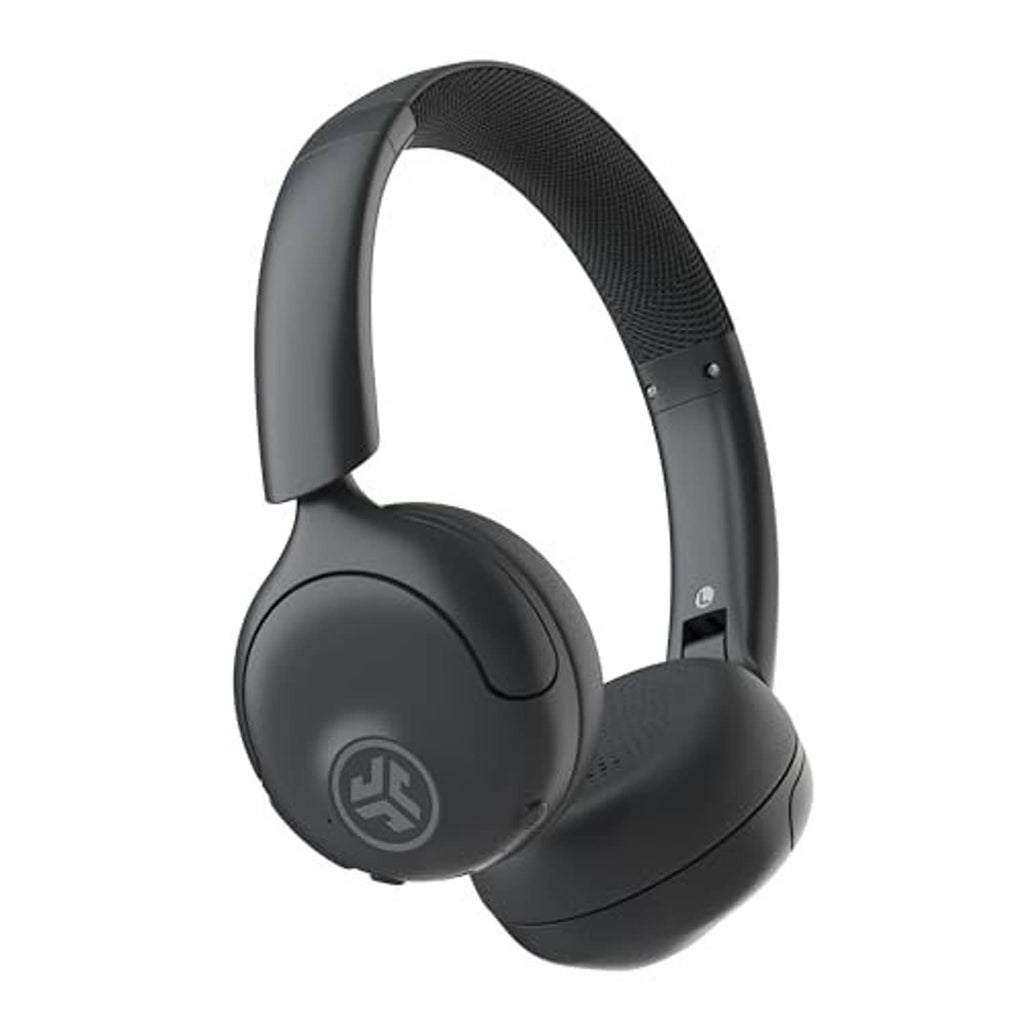 Graphite on-ear ANC headphones, front view with padded headband and earcups.