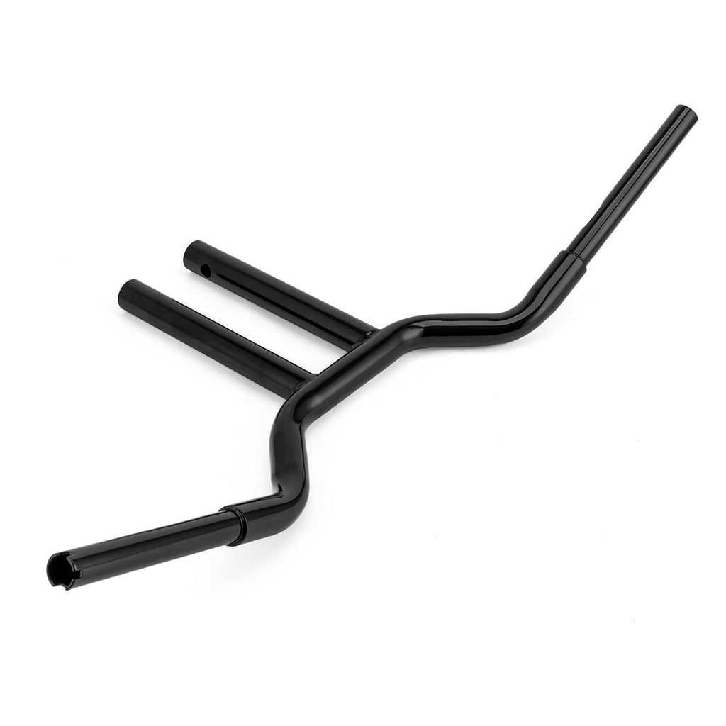 Black T-bar handlebar with raised center bend and long parallel end sections, angled