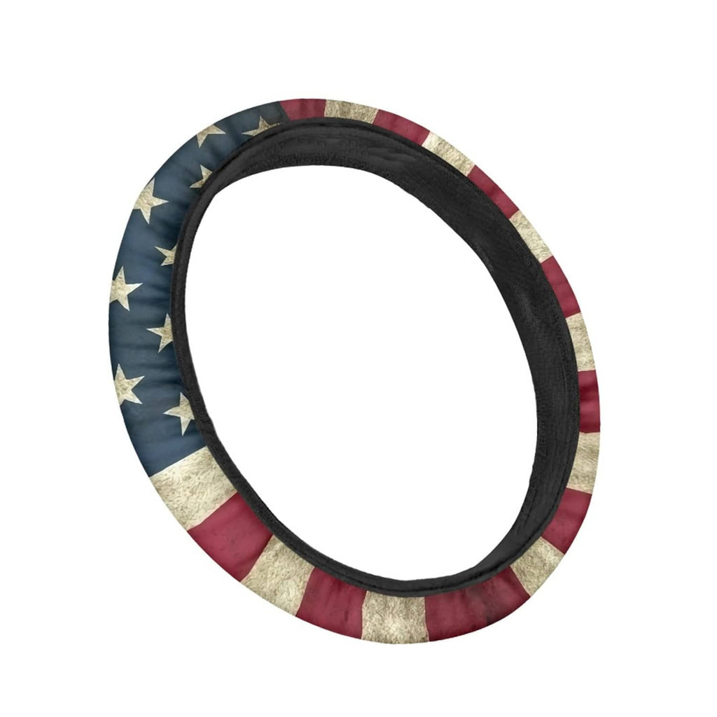 American flag steering wheel cover ring with stars, stripes, and black outer edge