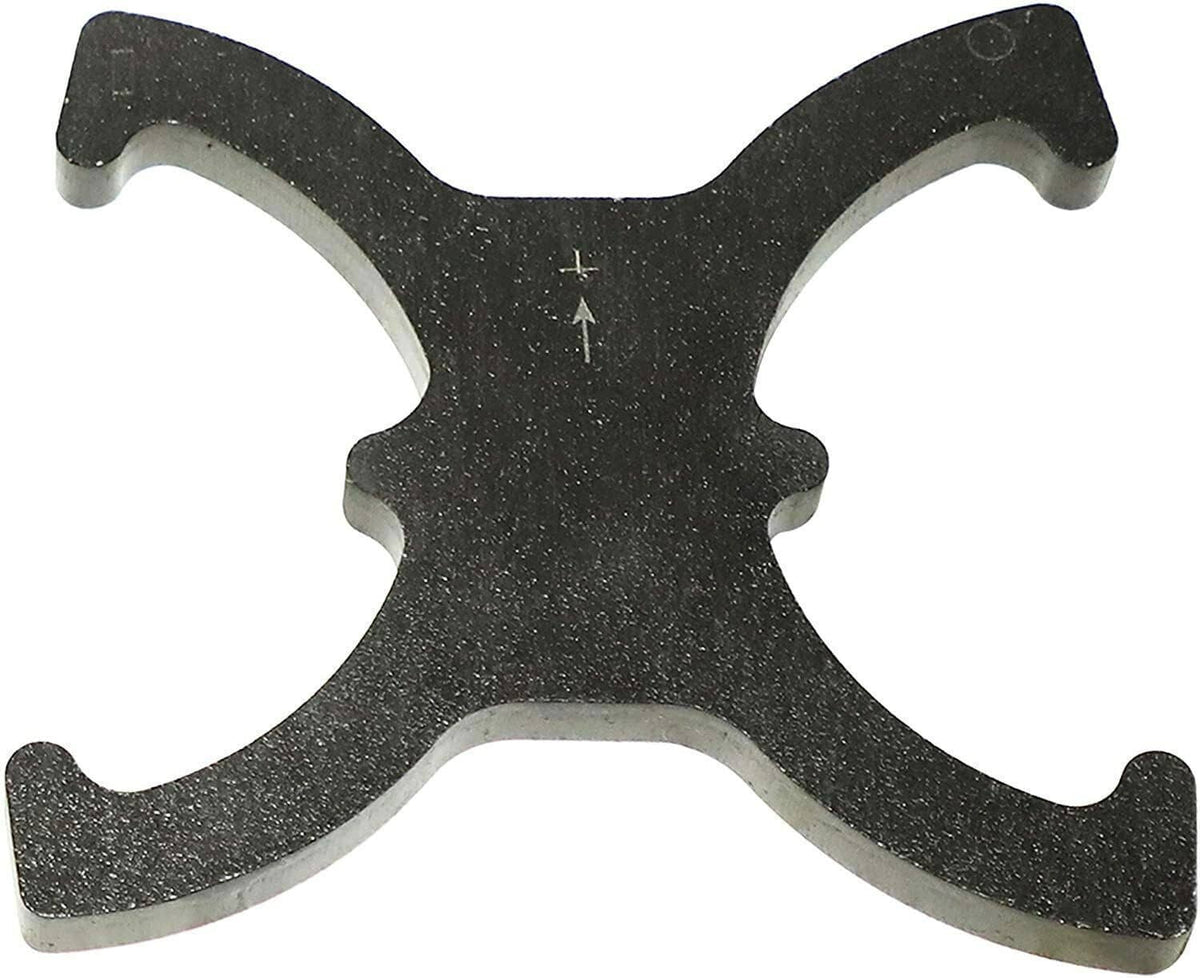 Engine timing tool star-shaped holder with center mounting hole, black metal