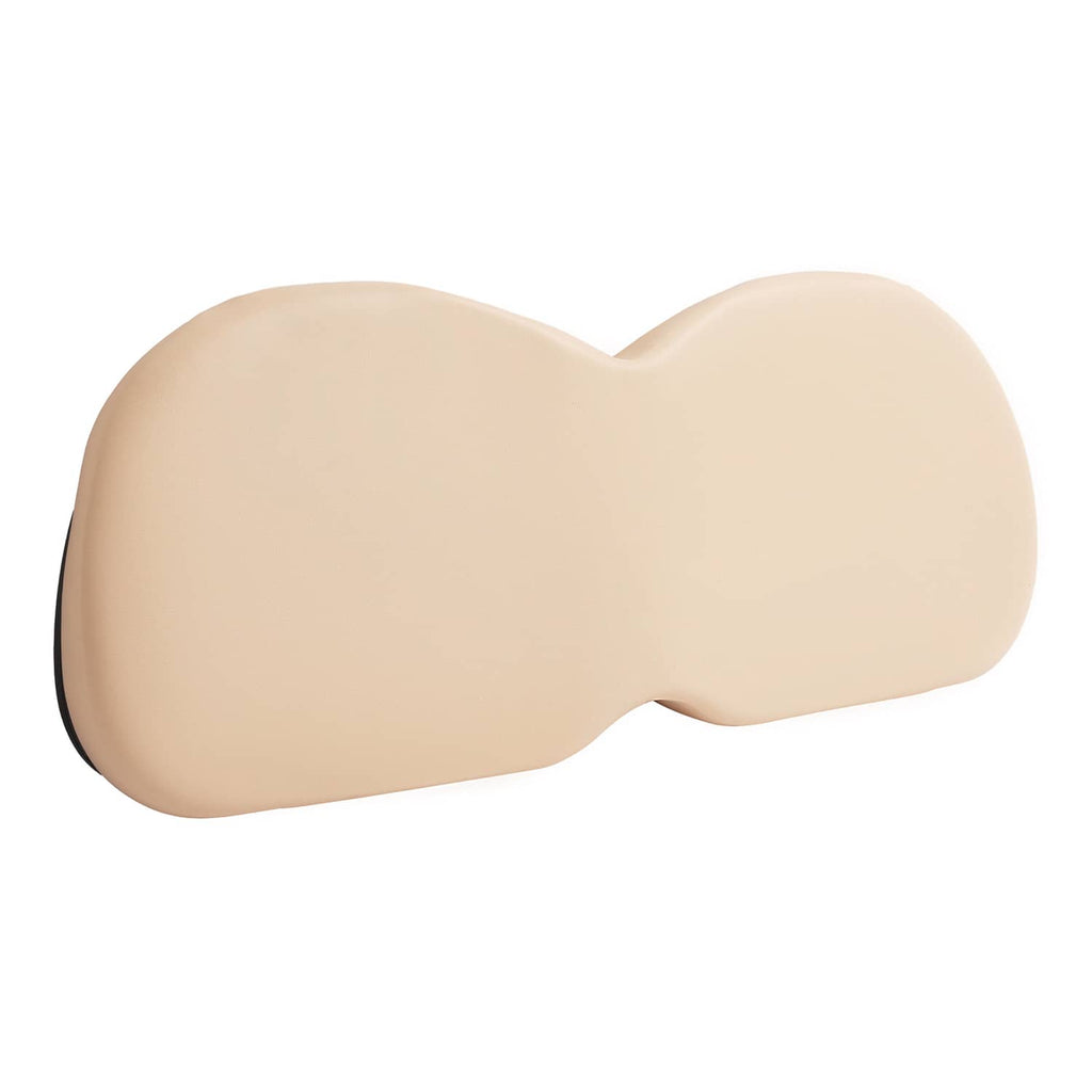 Beige contoured seat back cushion insert, side view with curved shape