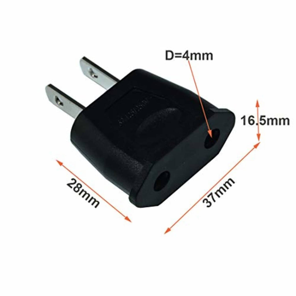 Black plug adapter dimensions: 37x28x16.5mm, pin diameter 4mm