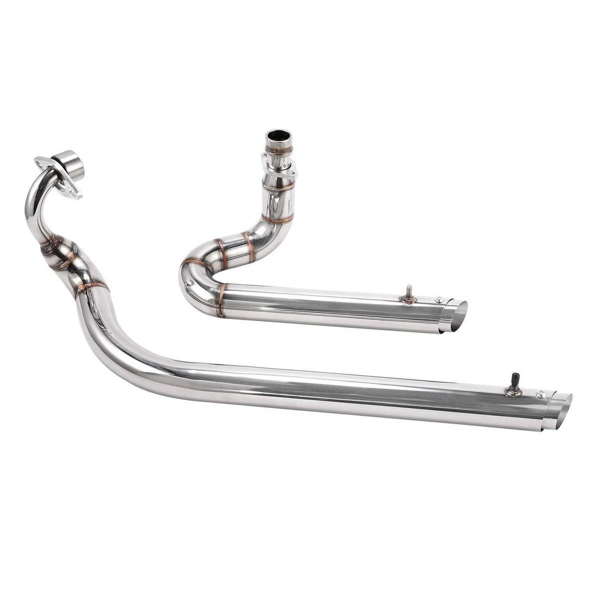 Chrome motorcycle exhaust pipe set with crossover and two mufflers