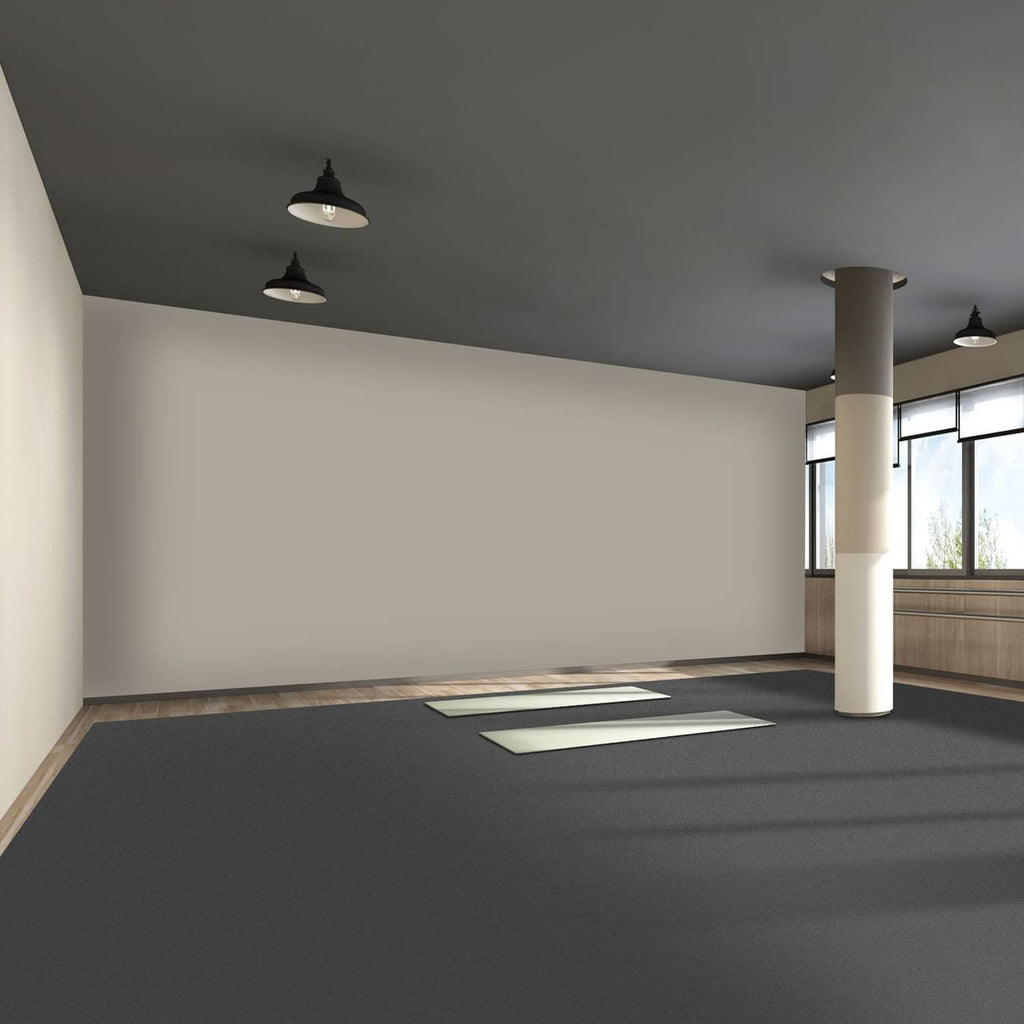 Dark gray dance floor mat installed in a room, wide floor coverage