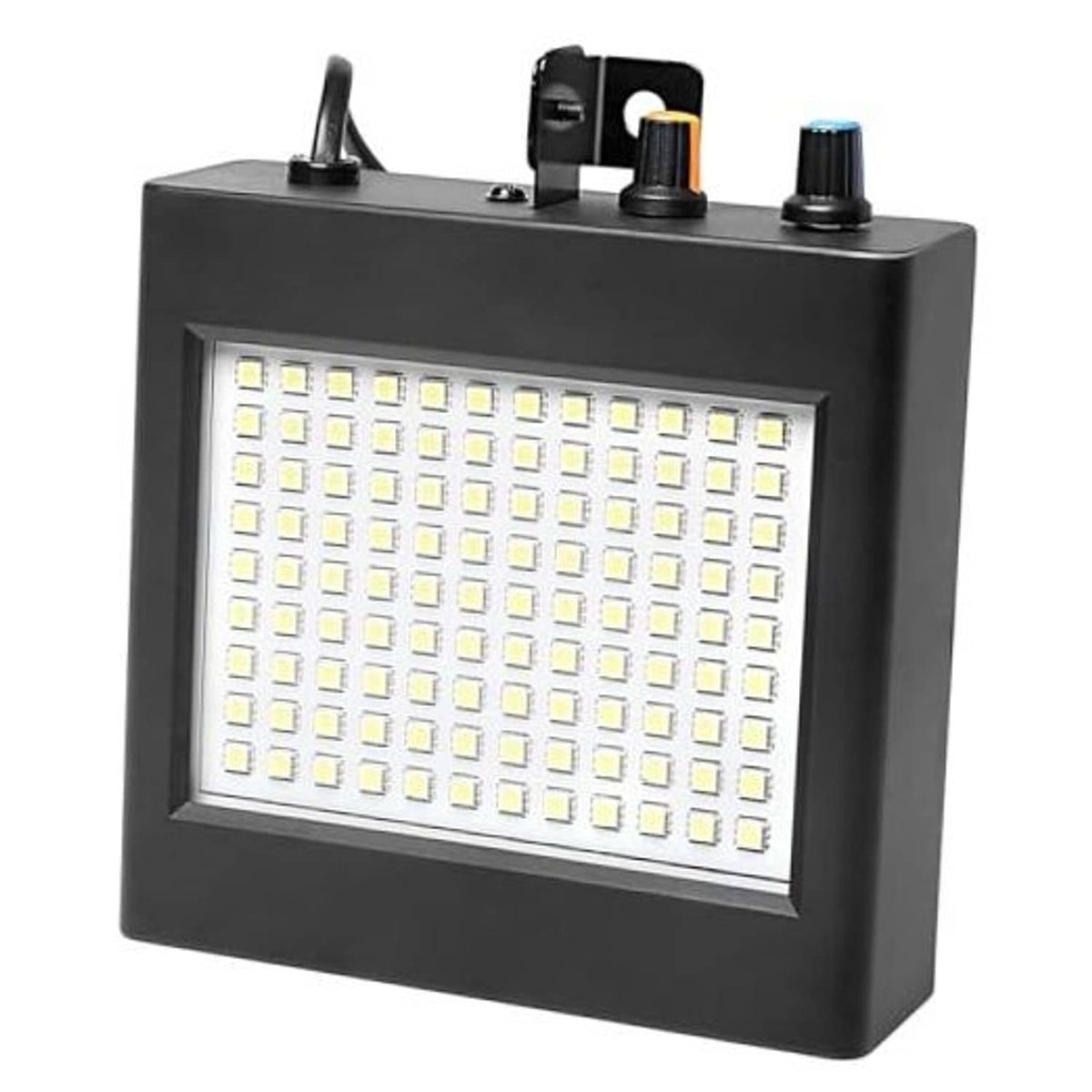 Black LED strobe light with white 108-LED panel and adjustable top mounts