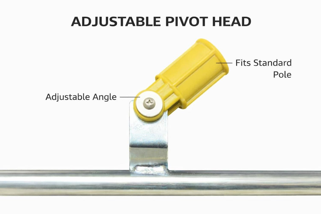 Adjustable pivot-head roller applicator with yellow handle and metal bar