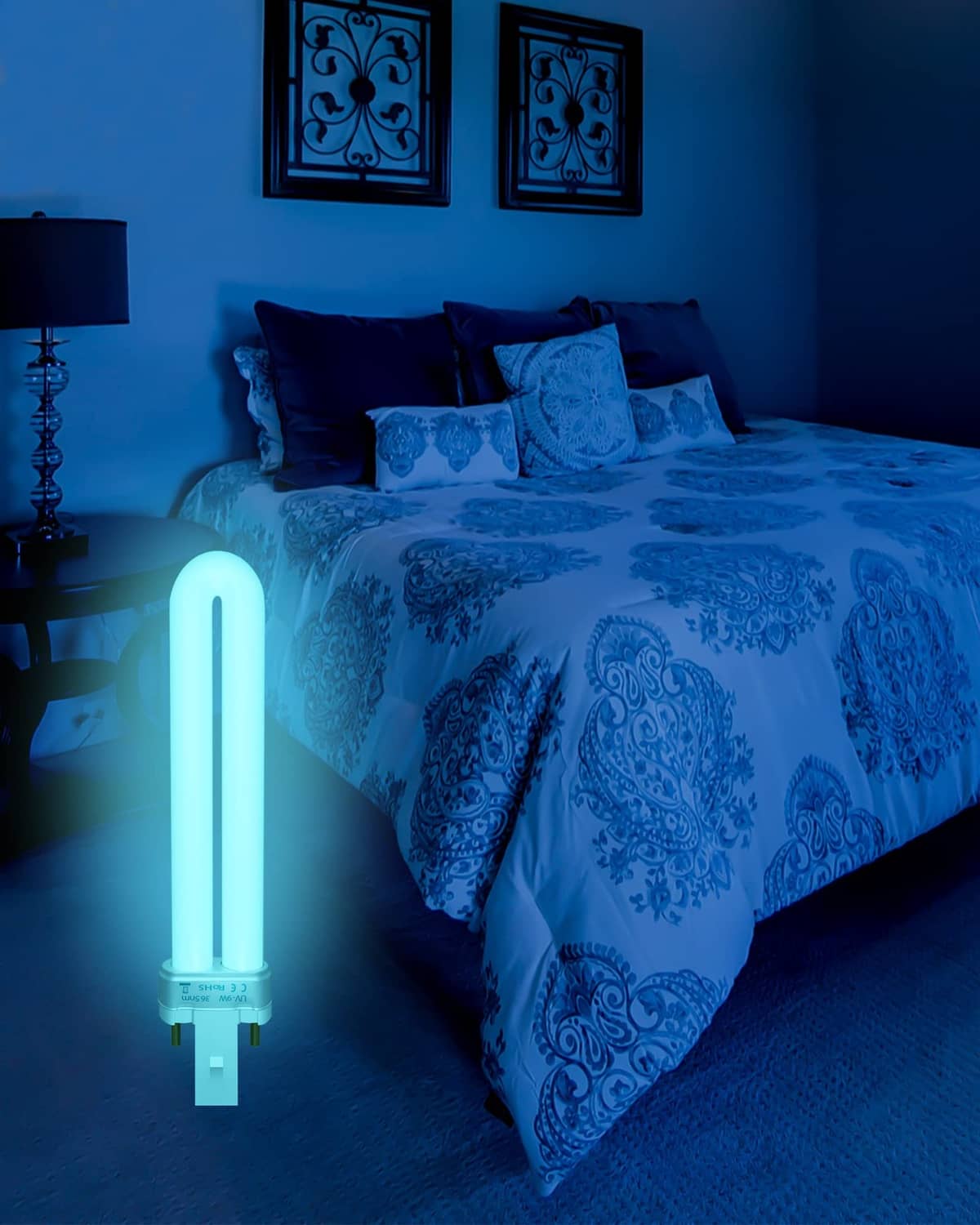 Replacement insect-trap bulb emitting cool blue light, tall clear tube, 2-pin base