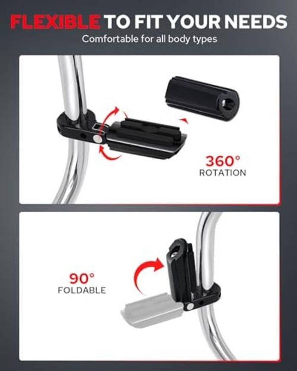 Black P-clamp foot pegs with ribbed rubber pads and adjustable mounting