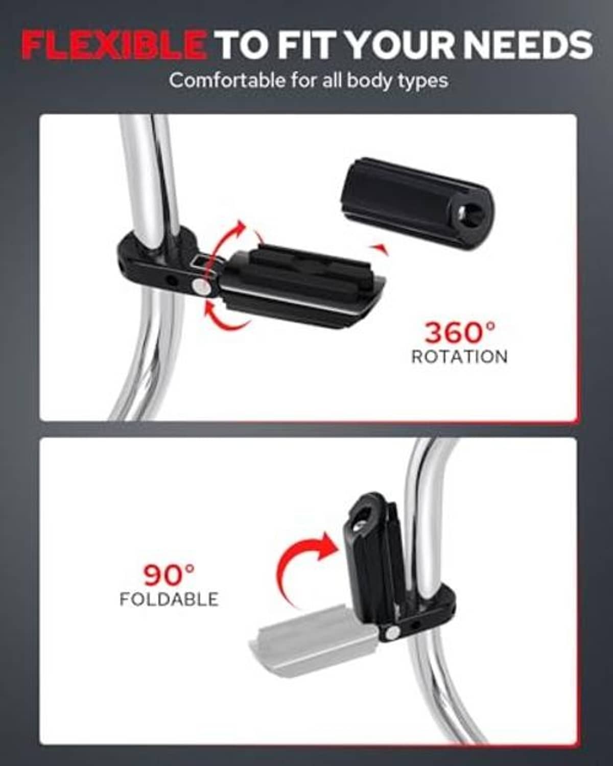 Black P-clamp foot pegs with ribbed rubber pads and adjustable mounting