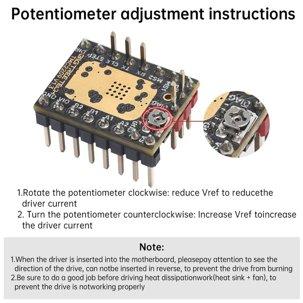 Stepper motor driver module with onboard potentiometer adjustment and round trimmer