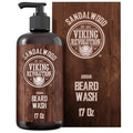 Viking Revolution Argan Beard Wash bottle with pump and Sandalwood label, 17 oz