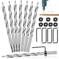 Pocket hole drill bit set with depth stop collars and hex wrenches, multiple bits