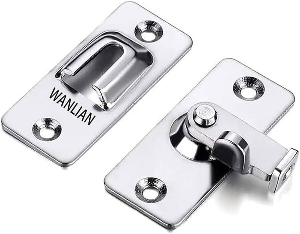 Stainless steel 90-degree door hasp latch with mounting plates and latch arm