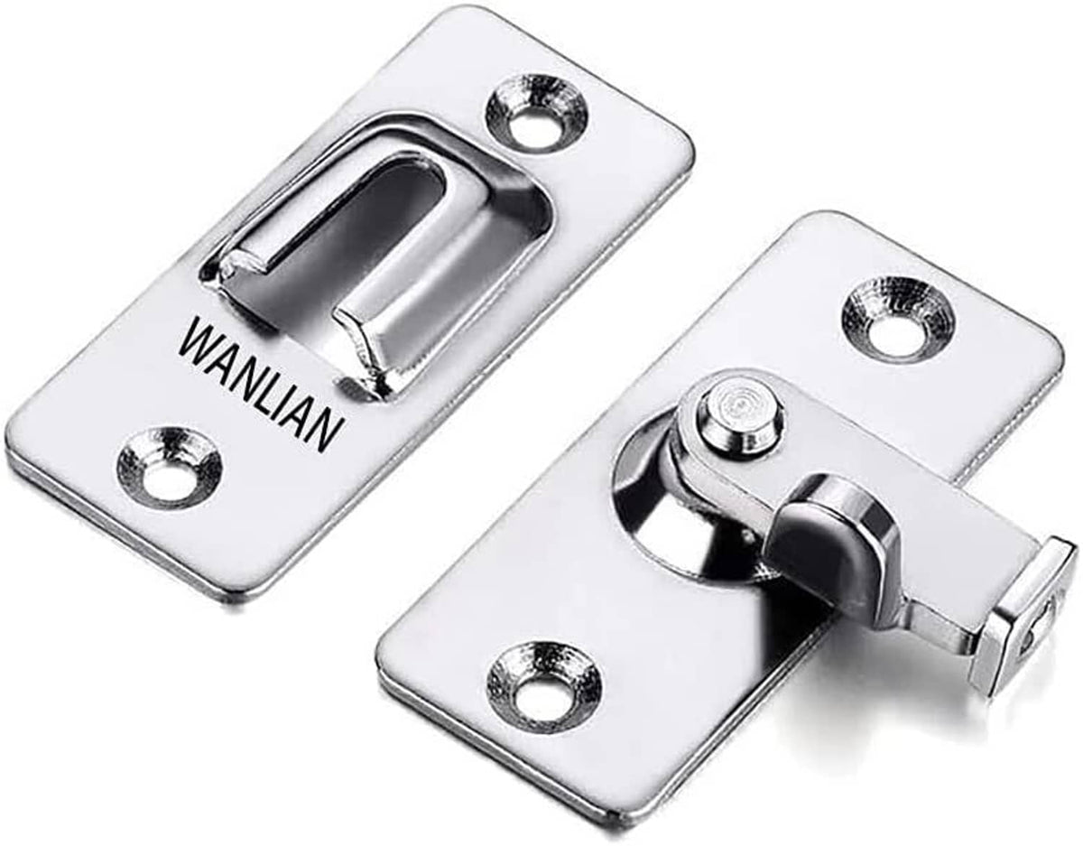 Stainless steel 90-degree door hasp latch with mounting plates and latch arm