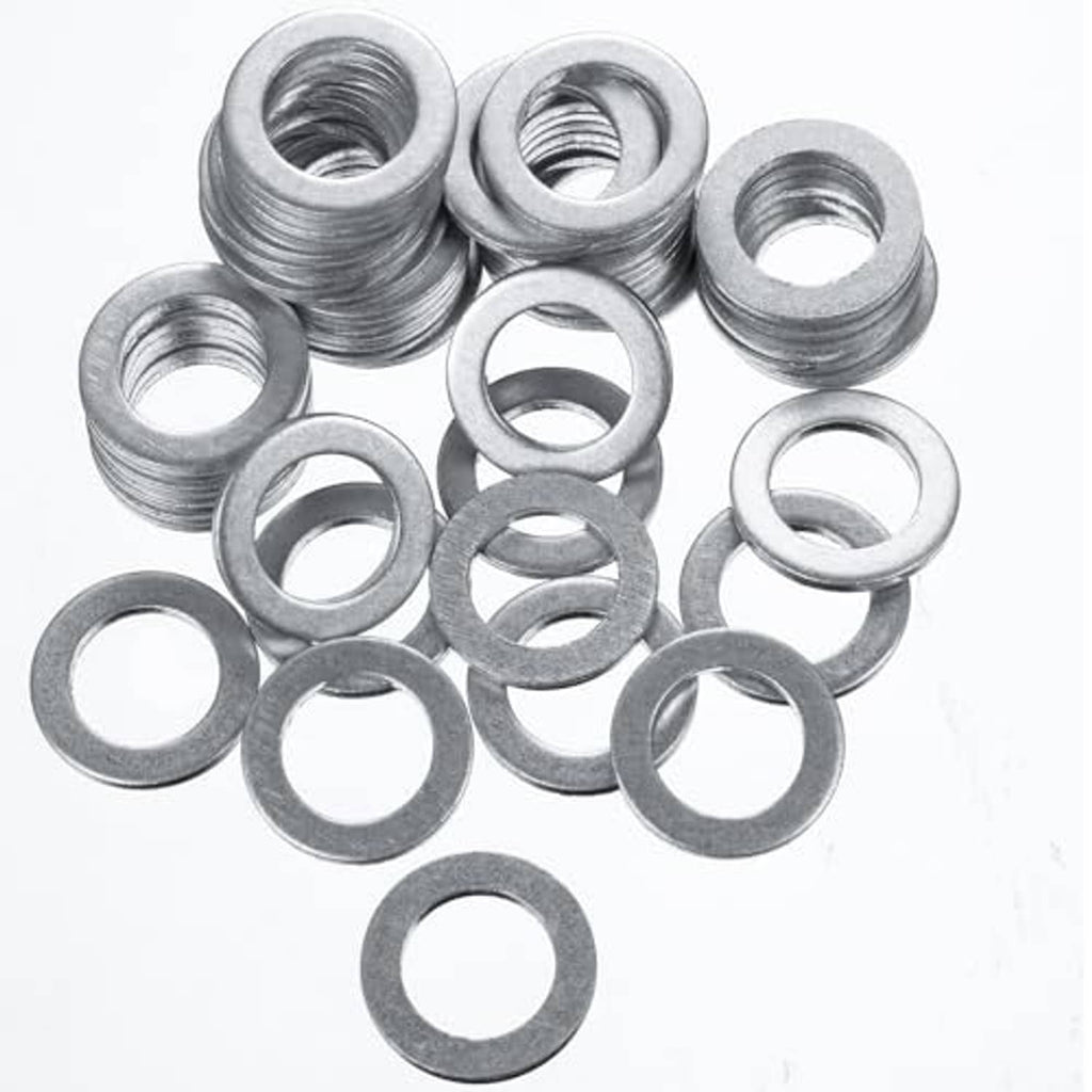 Aluminum engine oil drain crush washers, silver flat rings with center holes