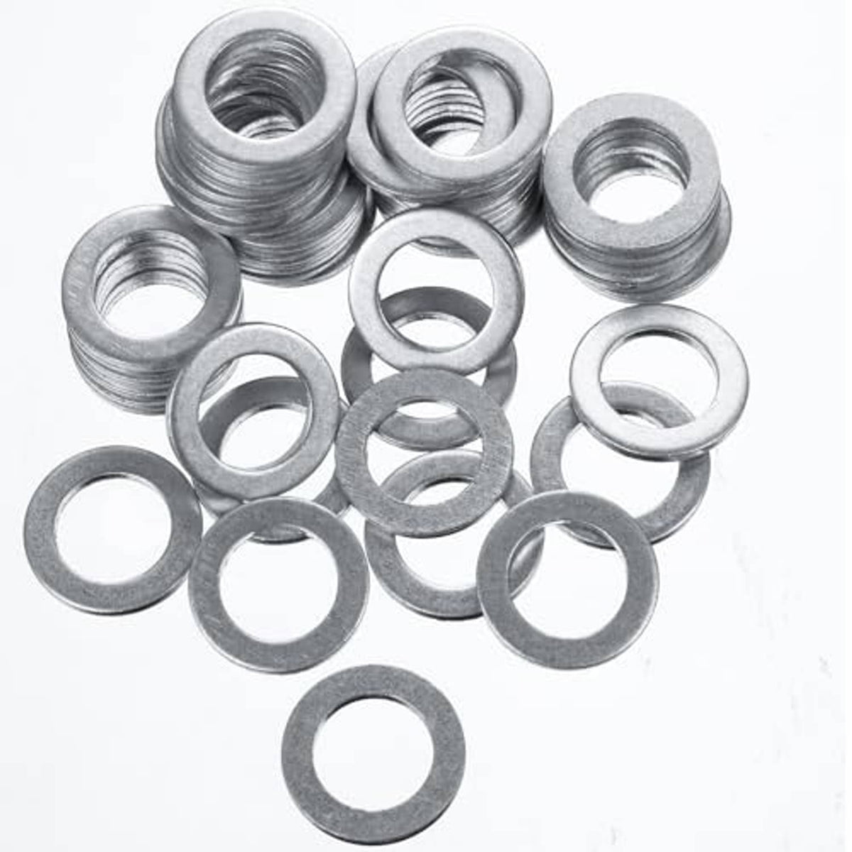 Aluminum engine oil drain crush washers, silver flat rings with center holes