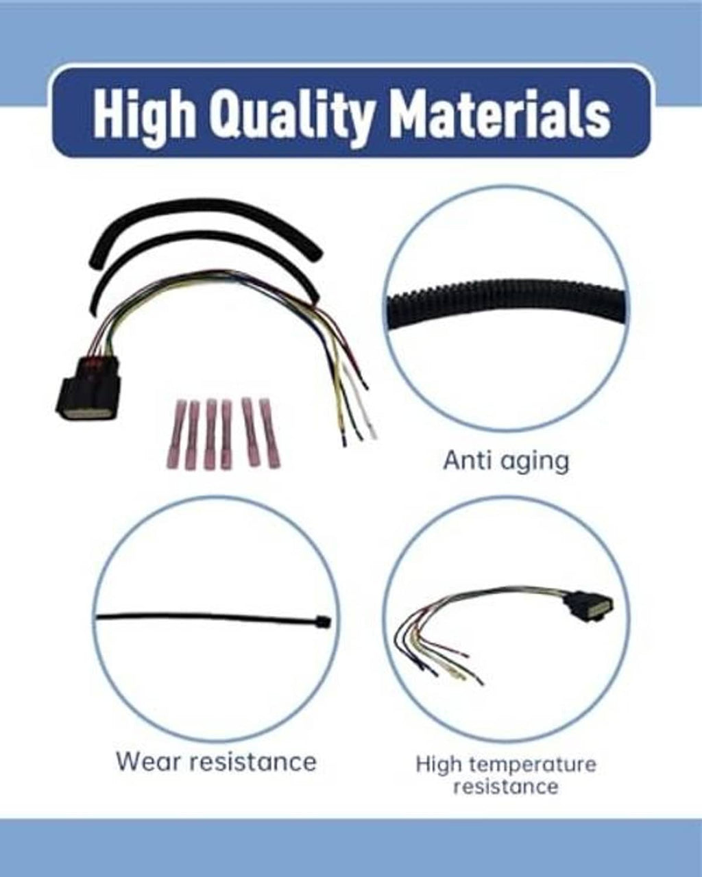 Throttle actuator connector wire harness with black plug, multicolor leads, and pin set