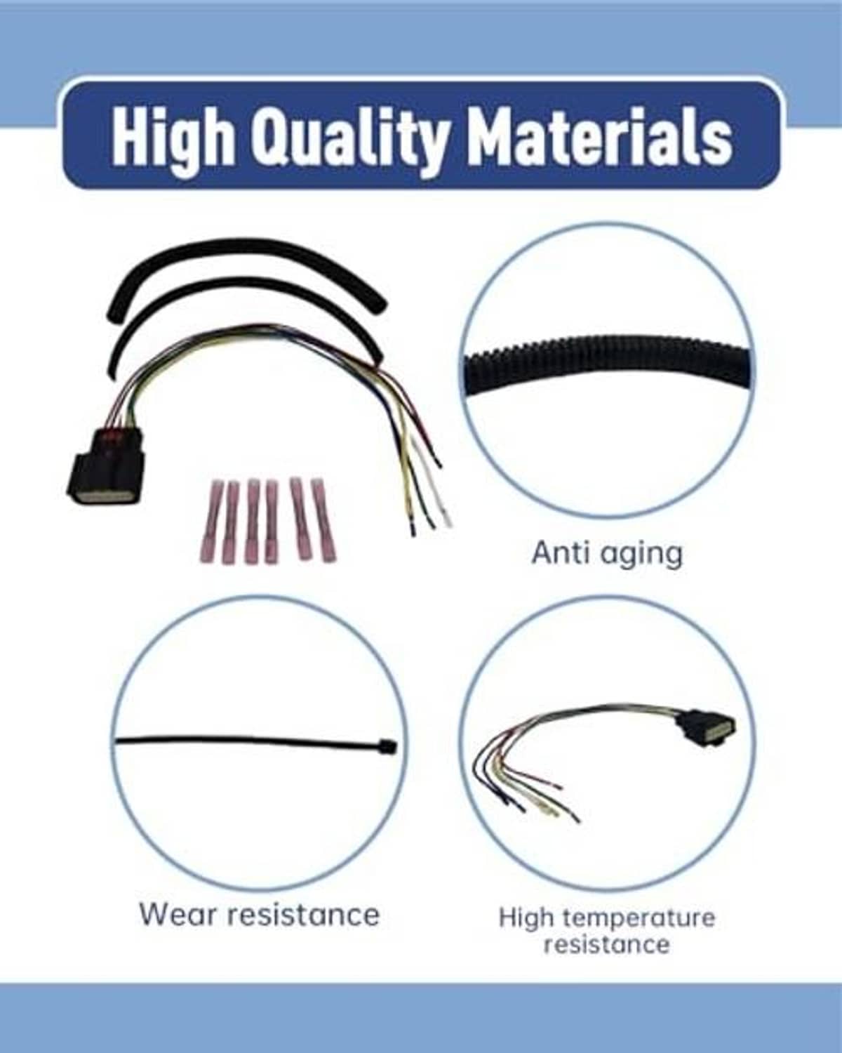 Throttle actuator connector wire harness with black plug, multicolor leads, and pin set