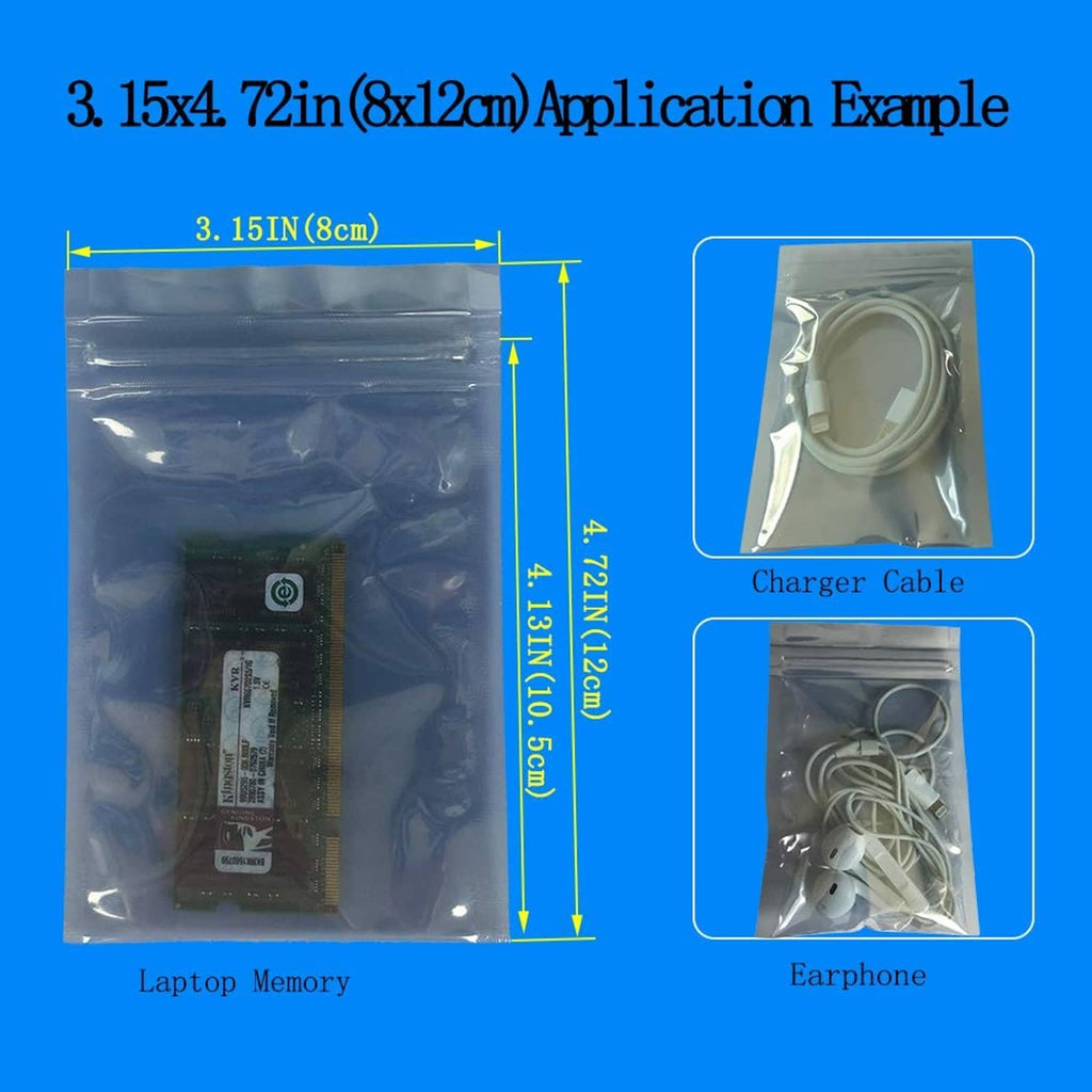 Anti-static bag holding laptop memory module, clear ESD packaging with caution label