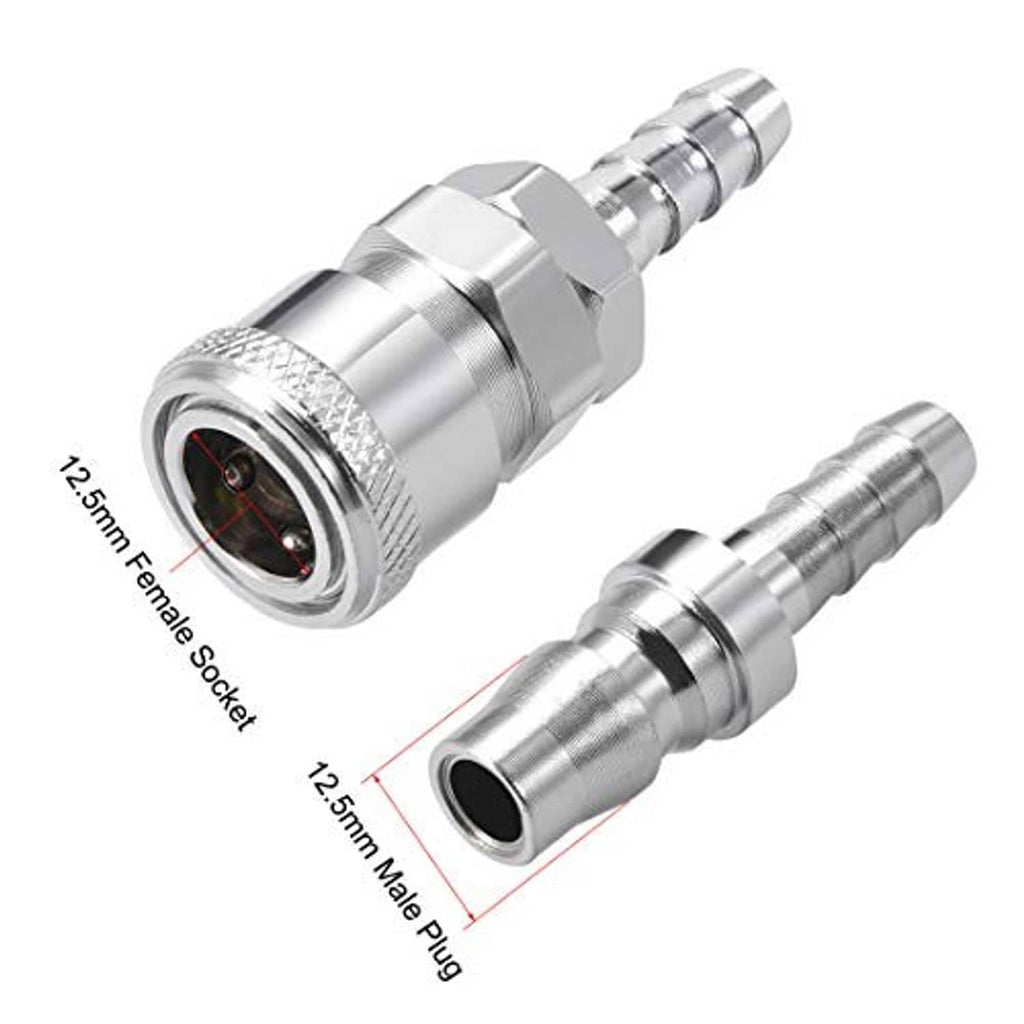Stainless quick disconnect hose fitting showing female socket and male plug barbed tip