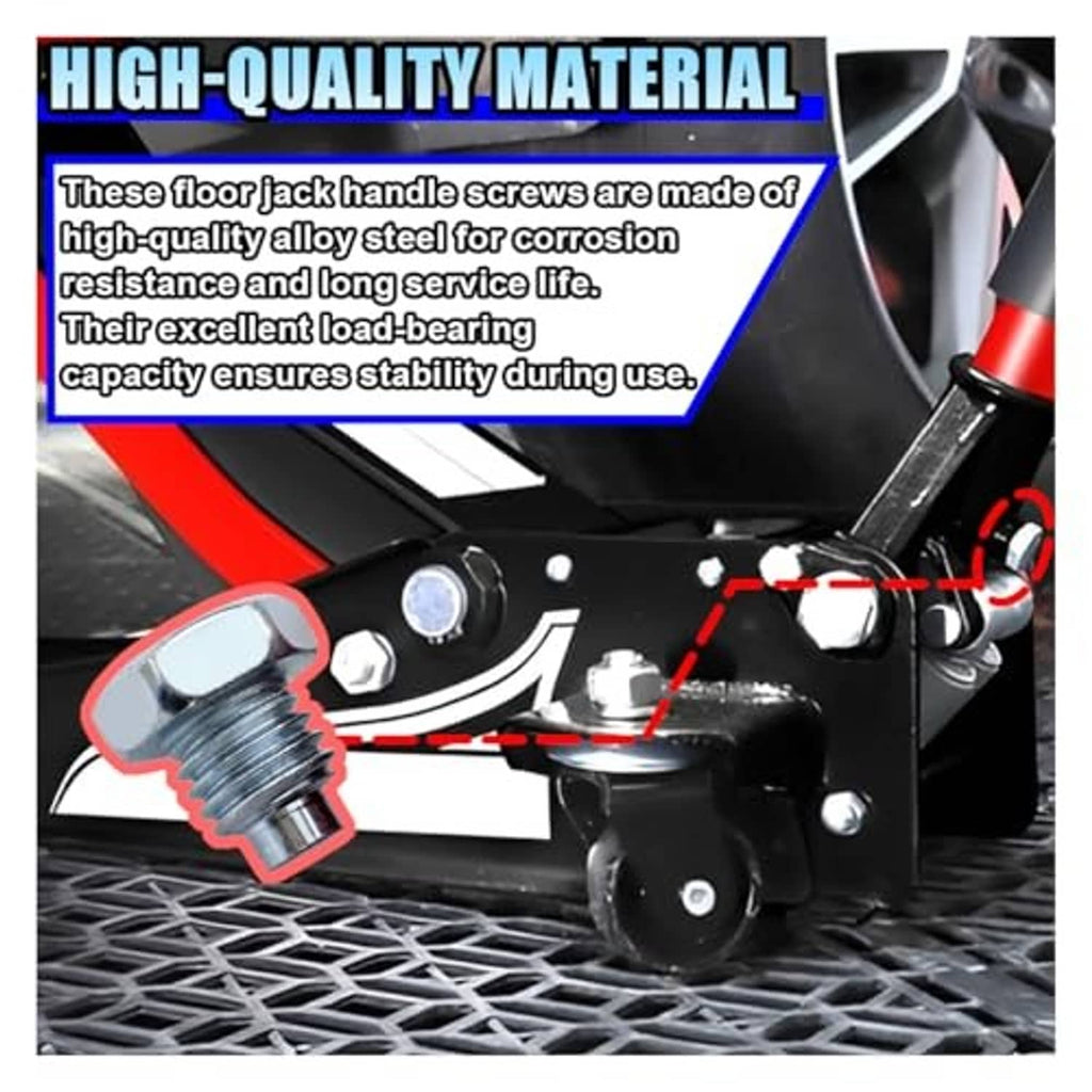 Alloy steel floor jack handle screw with hex head on black jack base
