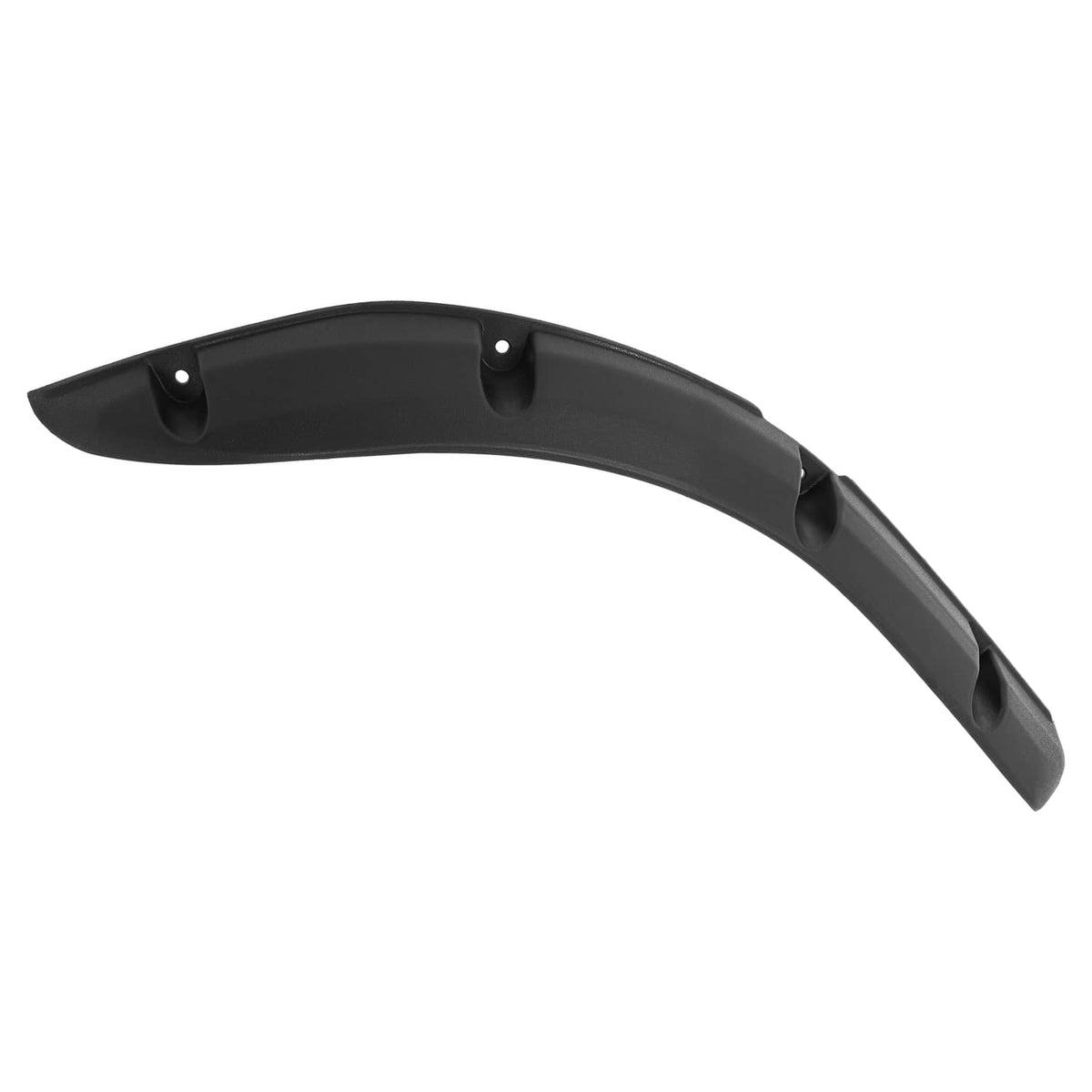 Single black fender flare piece with two mounting holes and curved profile