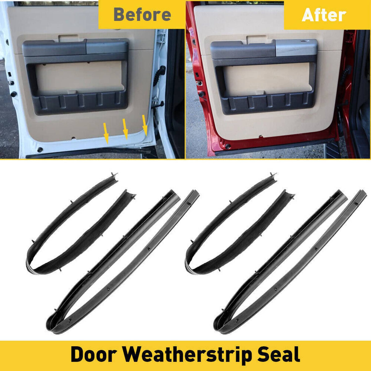 Black door weatherstrip seal strips, multiple pieces shown for door installation