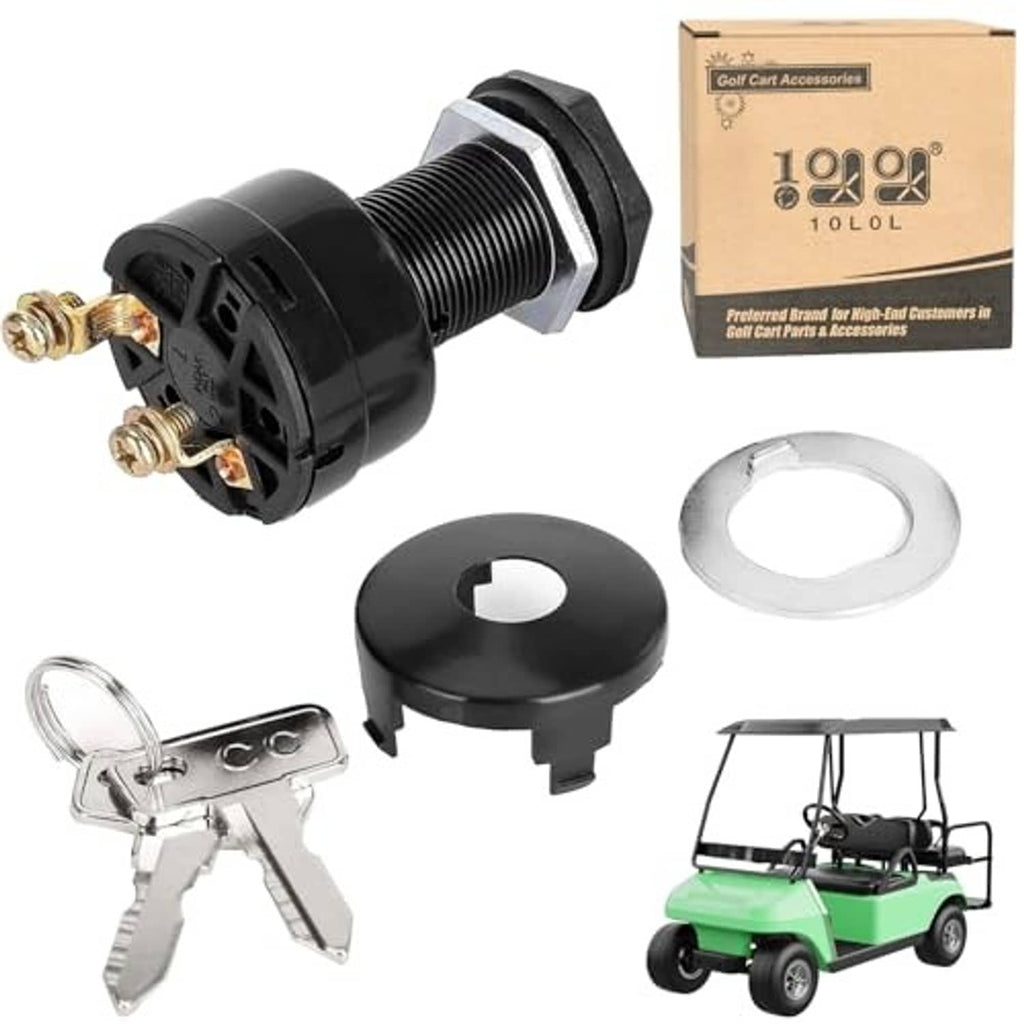Starter ignition key switch set with keys, black housing, and mounting ring