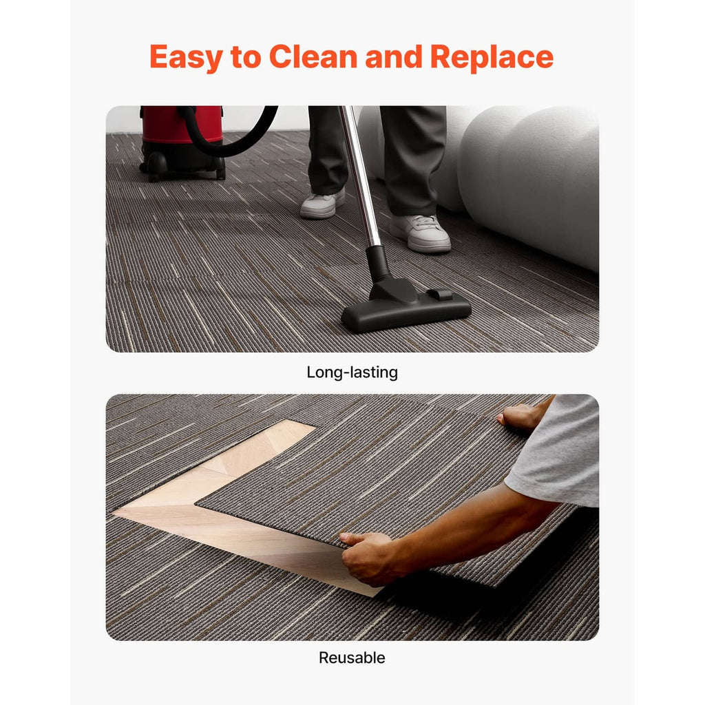 Reusable brown carpet tile panel with textured stripe surface for easy cleaning