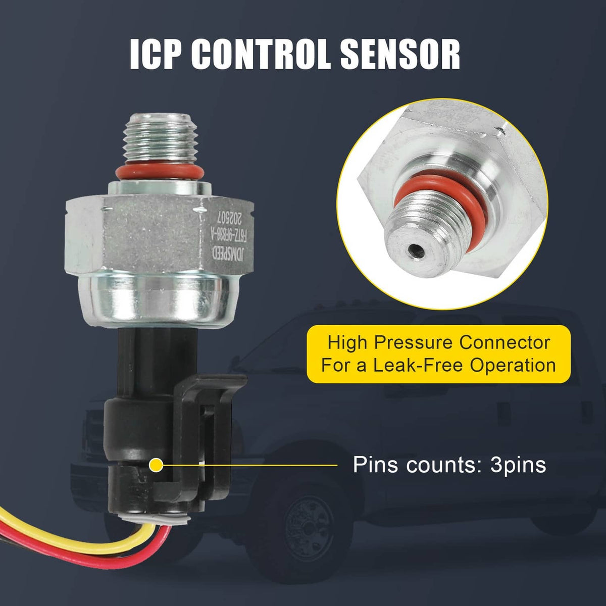 ICP control sensor with metal housing, red O-ring, and 3-pin electrical connector