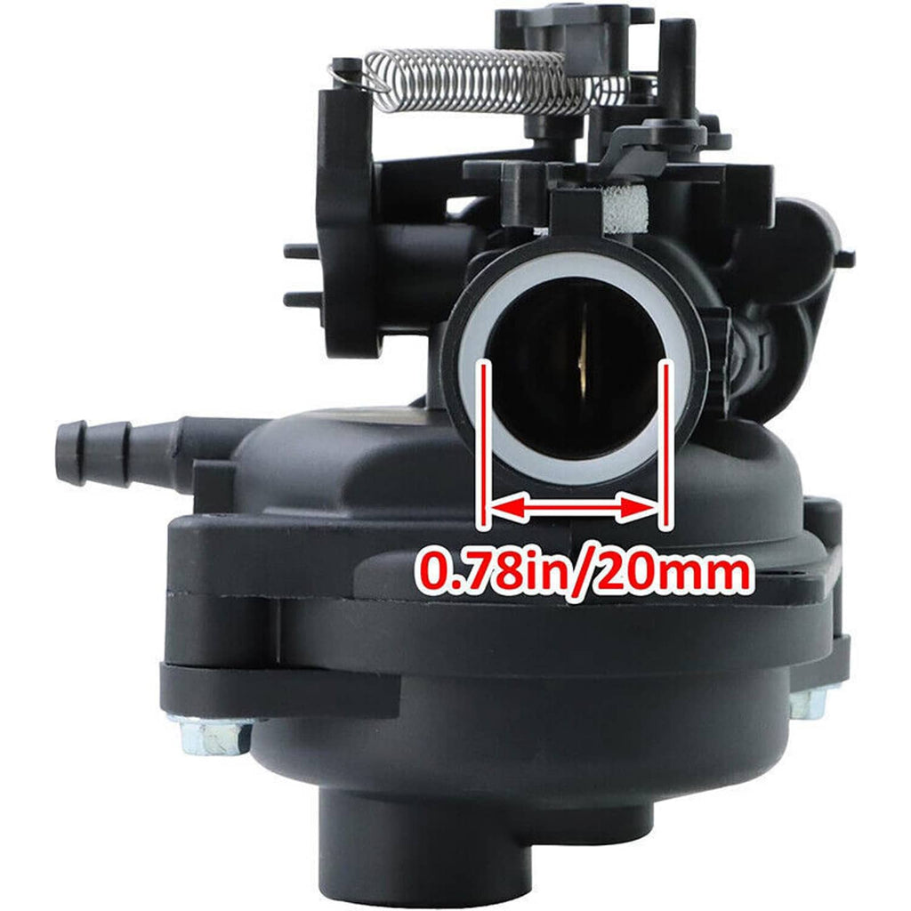 Black carburetor inlet opening, 20mm throat size, with red gasket and control parts